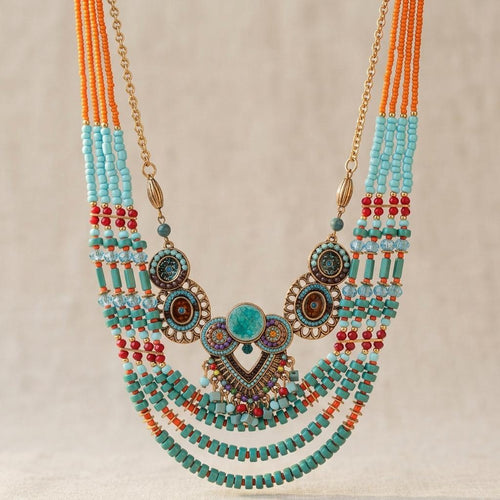 Bohemian Turquoise Beaded Layered Necklace
