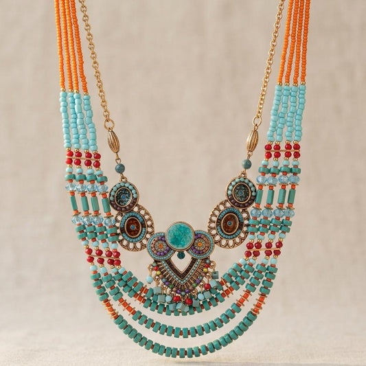 Bohemian Turquoise Beaded Layered Necklace