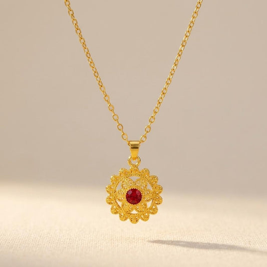 Vintage Ruby Crystal Filigree Pendant Necklace