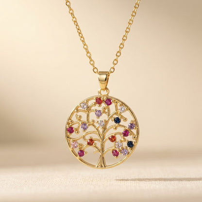 Gold Filigree Colorful Stone Tree Necklace