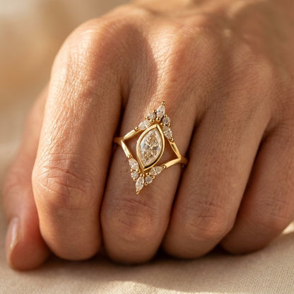 Gold Marquise Diamond Halo Ring