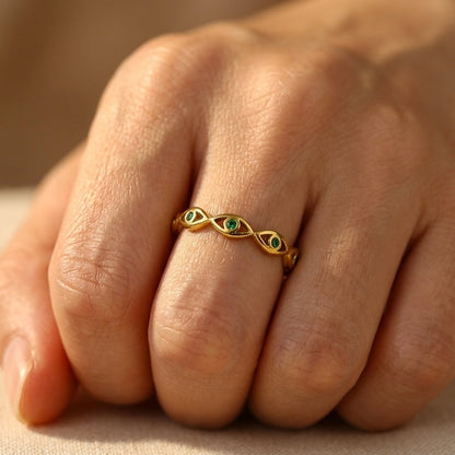Gold Evil Eye Open Adjustable Ring