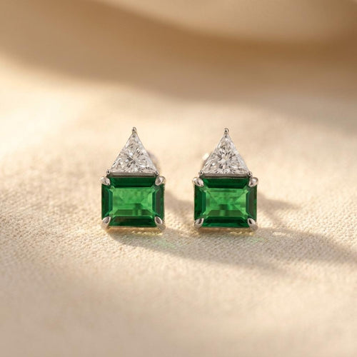 Green Clear Synthetic Gemstone Stud Earrings