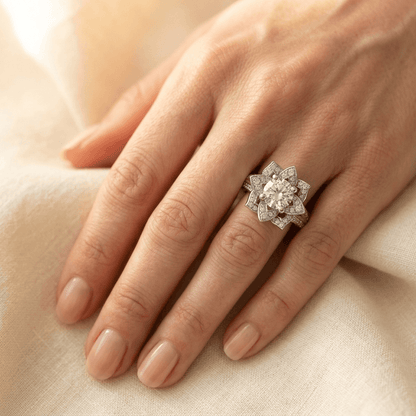 Elegant Zirconia Lotus Flower Engagement Ring