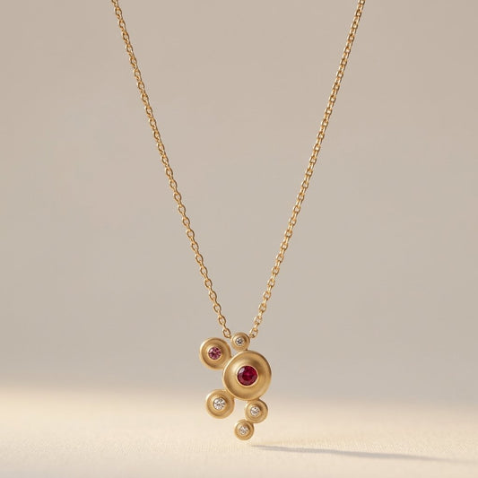 Gold Ruby Cubic Zirconia Cluster Necklace