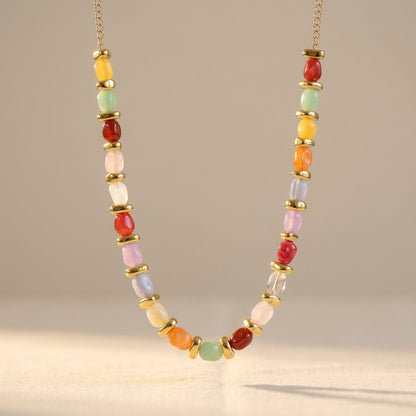Colorful Gold Oval Beaded Necklace