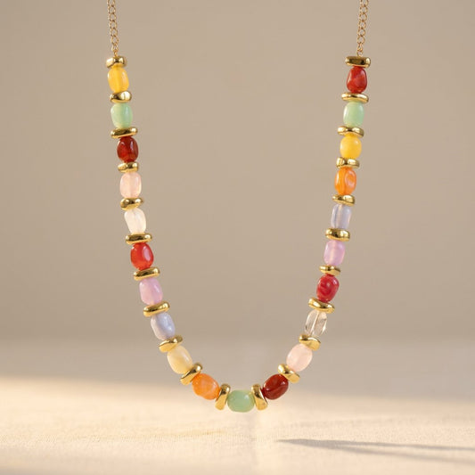 Colorful Gold Oval Beaded Necklace
