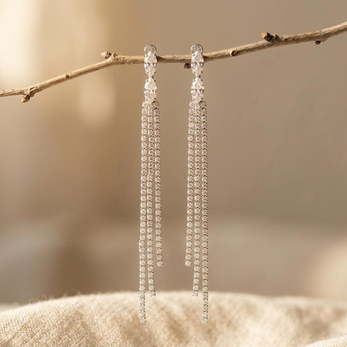 Sterling Silver Long Tassel Drop Earrings