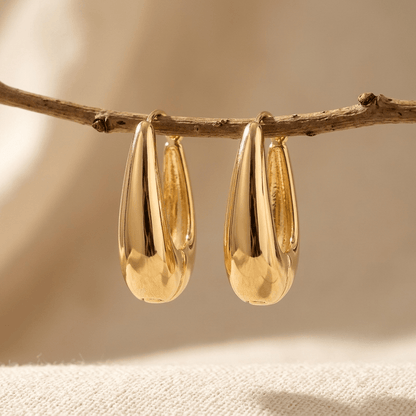 Elegant Gold Polished Teardrop Hoop Earrings
