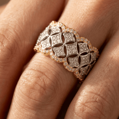 Luxurious Zirconia Inlaid Wide Statement Ring