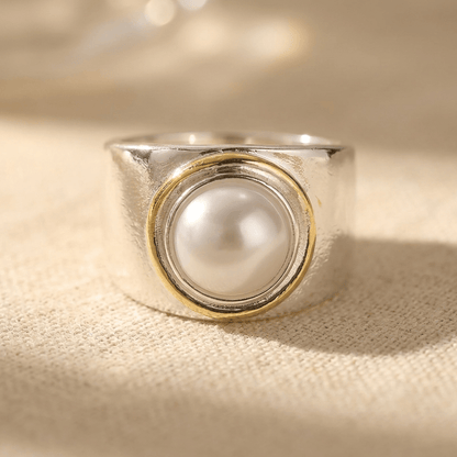 Vintage Silver Gold Pearl Statement Ring