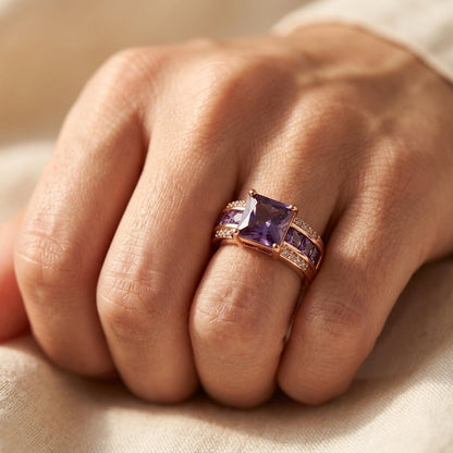 Elegant Vintage Style Rectangular Purple Zirconia Ring