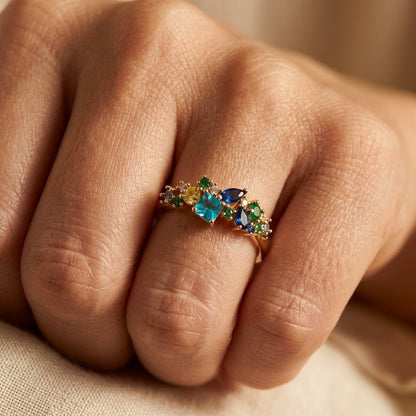 Gold Multistone Cluster Cocktail Ring
