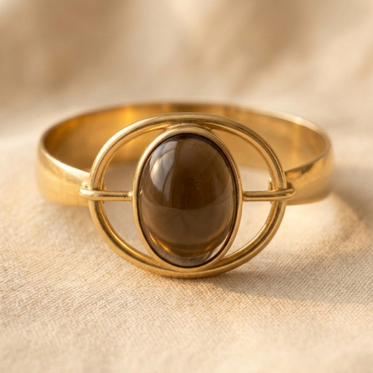 Vintage Gold Oval Smoky Stone Hollow Ring