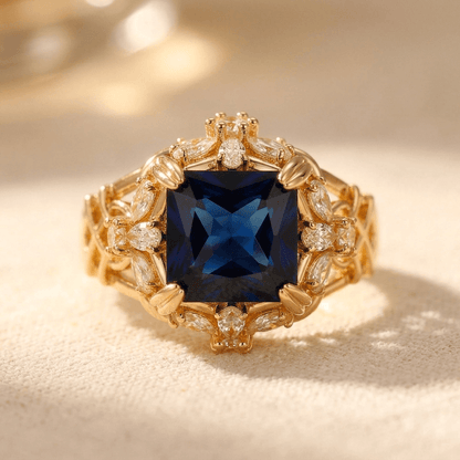 Vintage Boho Blue Zirconia Oxidized Band Ring