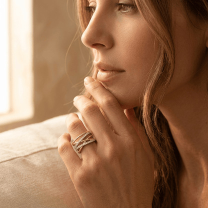 Silver Gold Crossover Cubic Zirconia Ring