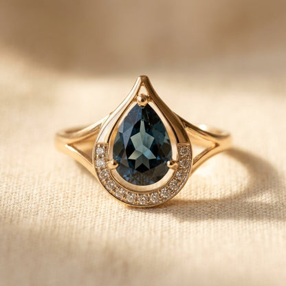 Gold London Blue Topaz Teardrop Ring