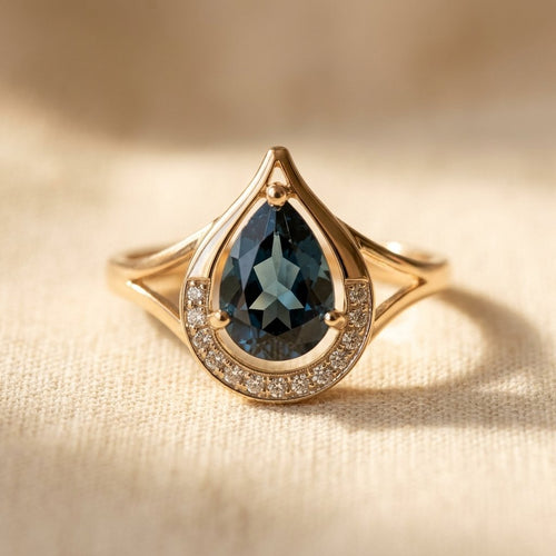Gold London Blue Topaz Teardrop Ring