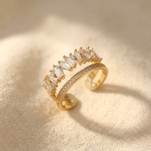 Gold Baguette Crystal Cuff Ring