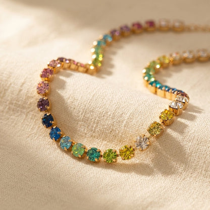 Rainbow Cubic Zirconia Gold Tennis Necklace
