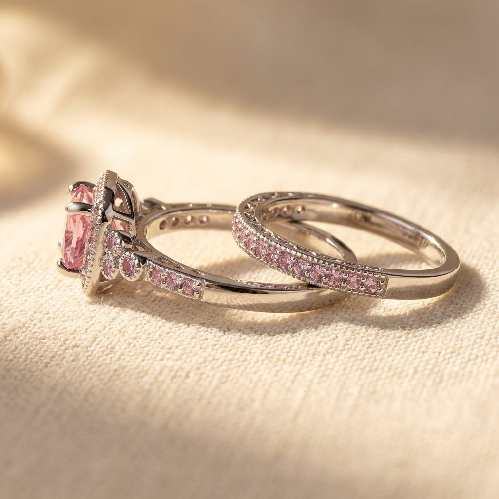 Vintage Rose Gold Filigree Oval Ring Set