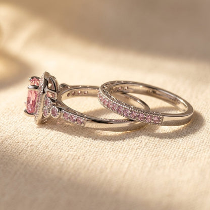 Vintage Rose Gold Filigree Oval Ring Set