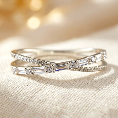 Silver Crisscross Cubic Zirconia Ring