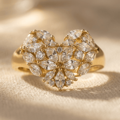 Elegant Golden Synthetic Cubic Zirconia Flower Ring