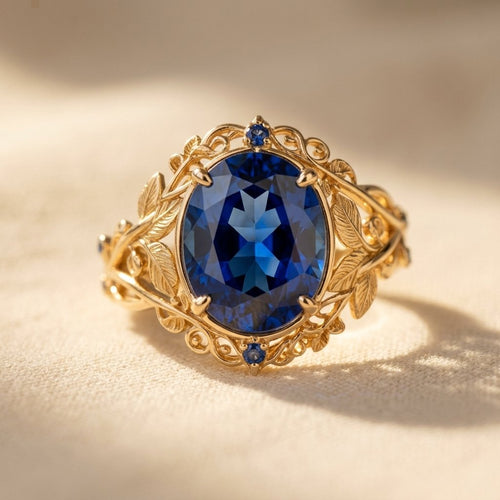 Vintage Gold Filigree Blue Sapphire Ring