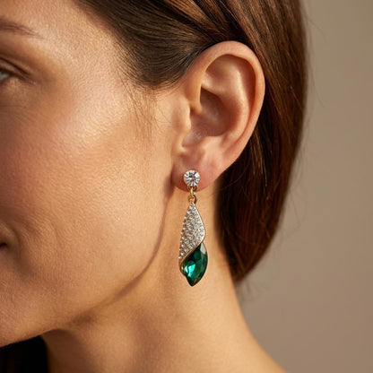 Emerald Green Crystal Drop Dangle Earrings