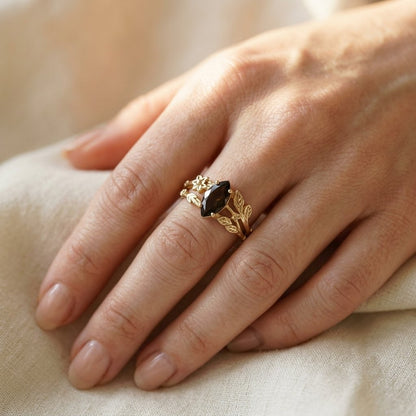 Vintage Gold Smoky Quartz Leaf Ring