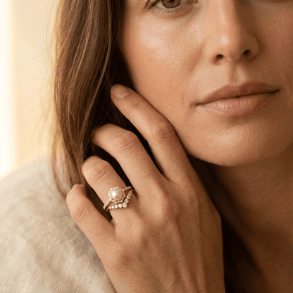 Vintage Bohemian Pearl Inlay Wedding Ring