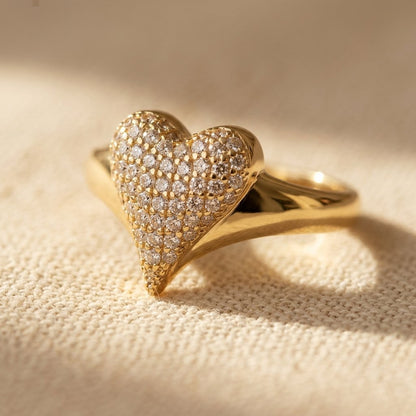 Gold Cubic Zirconia Pavé Heart Ring