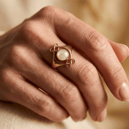 Gold Pearl Infinity Knot Ring