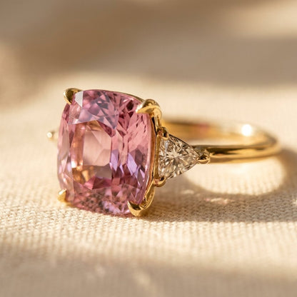Gold Pink Tourmaline Cushion Ring