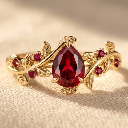 Gold Filigree Ruby Pear Ring