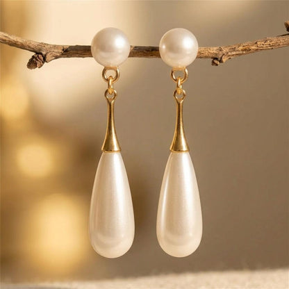 Pearl Drop Gold Dangle Earrings