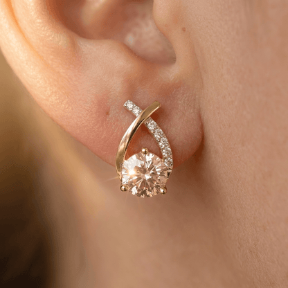 Gold Teardrop Champagne Cubic Zirconia Stud Earrings
