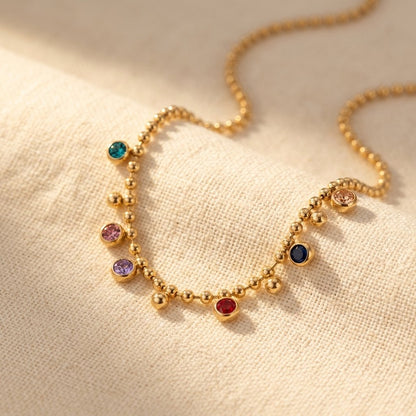 Gold Multicolor Round Charm Necklace