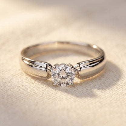Classic Silver Round Solitaire Diamond Ring