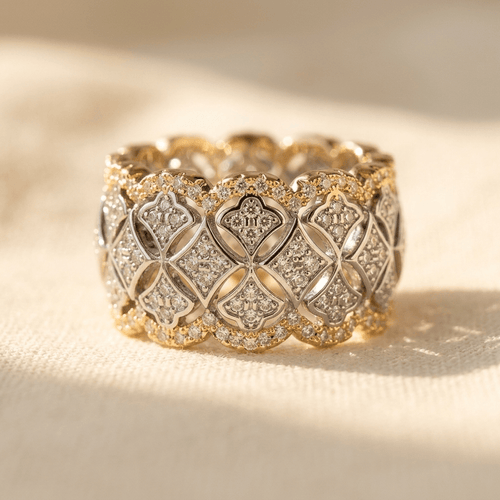 Luxurious Zirconia Inlaid Wide Statement Ring